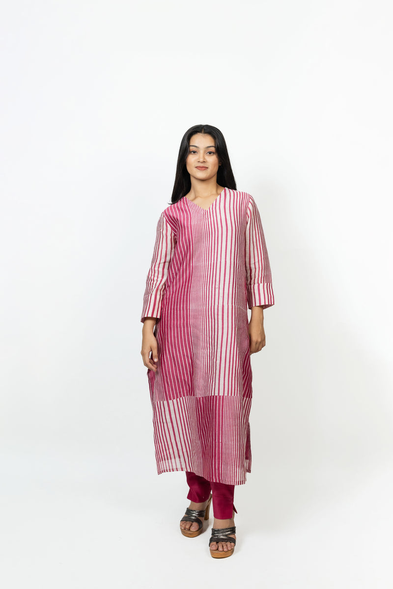 Chanderi Hand Block Printed Kurta - Pink