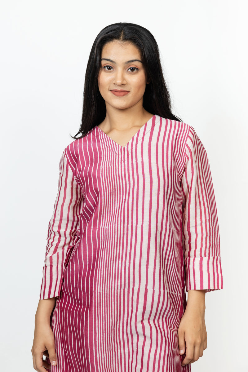 Chanderi Hand Block Printed Kurta - Pink