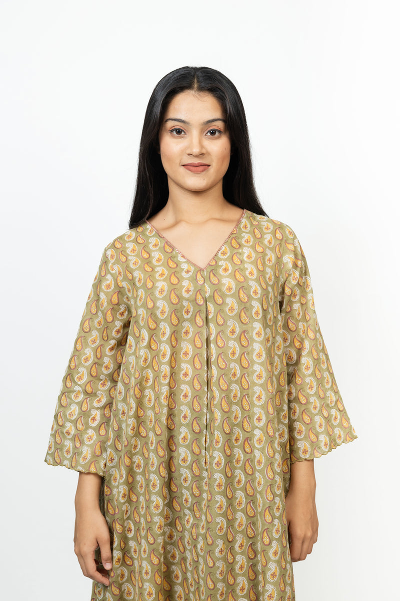 Cotton Hand Block Printed Kurta - Brown