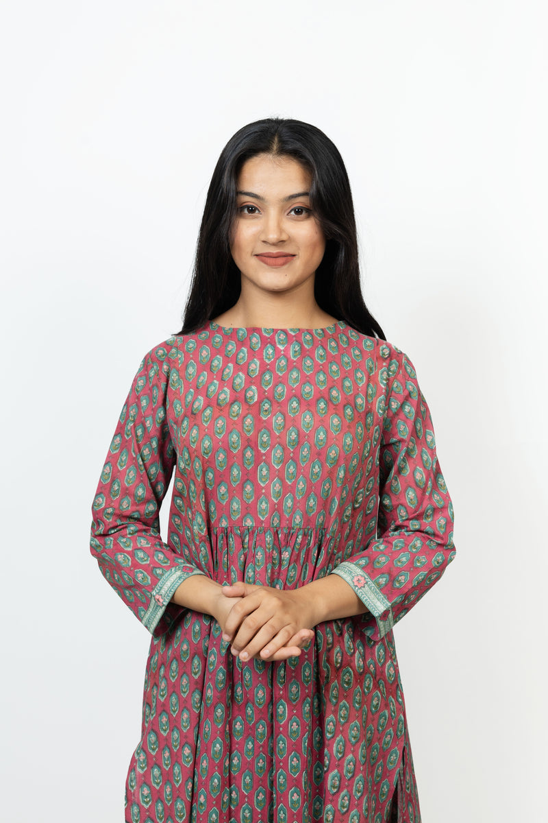 Cotton Hand Block Printed Kurta - Pink