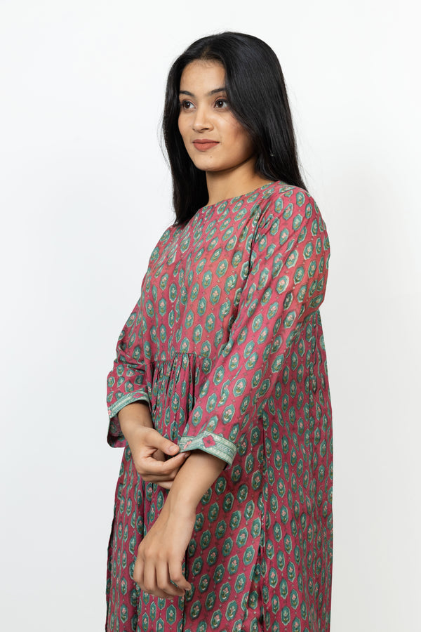 Cotton Hand Block Printed Kurta - Pink