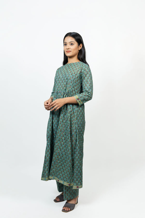 Cotton Hand Block Printed Kurta - Blue