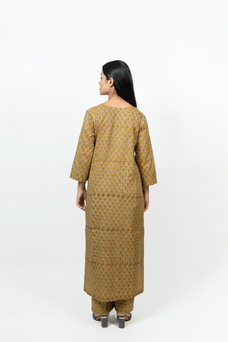 Cotton Hand Block Printed Kurta - Yellow