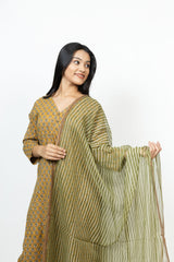 Cotton Kota Doria Hand Block Printed Dupatta - Green