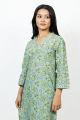 Cotton Hand Block Printed Kurta - Light Green