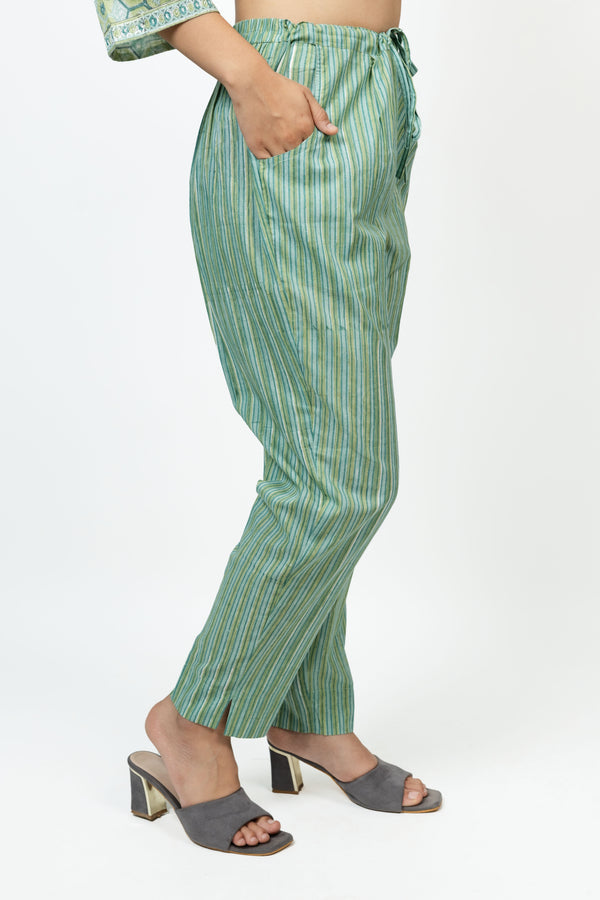 Cotton Hand Block Printed Pant - Light Green