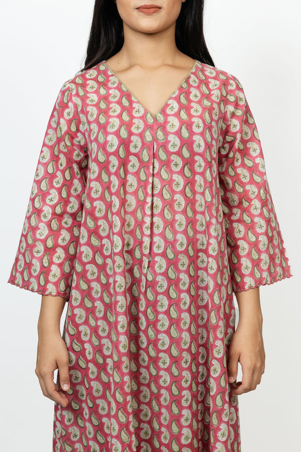 Cotton Hand Block Printed Kurta - Pink