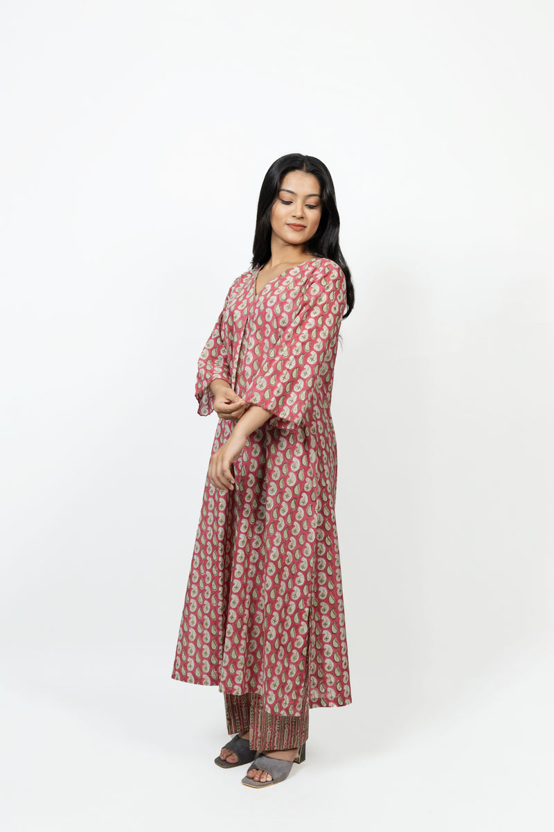 Cotton Hand Block Printed Kurta - Pink