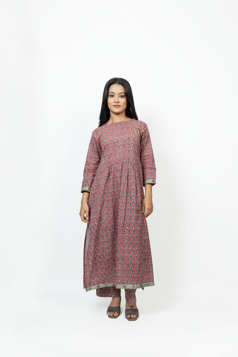 Cotton Hand Block Printed Kurta - Pink