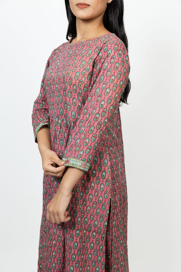 Cotton Hand Block Printed Kurta - Pink