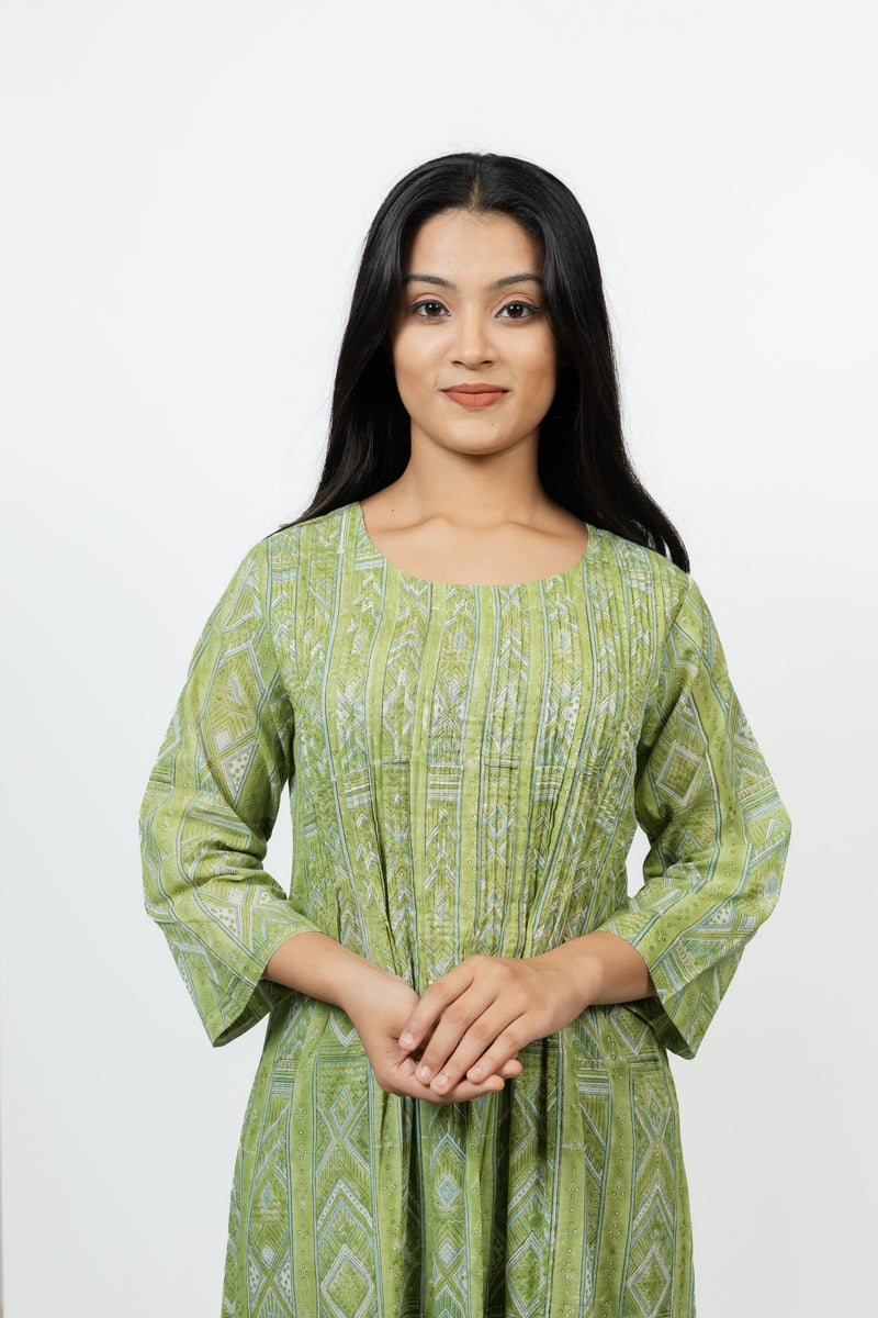 Cotton Hand Block Printed Kurta - Green