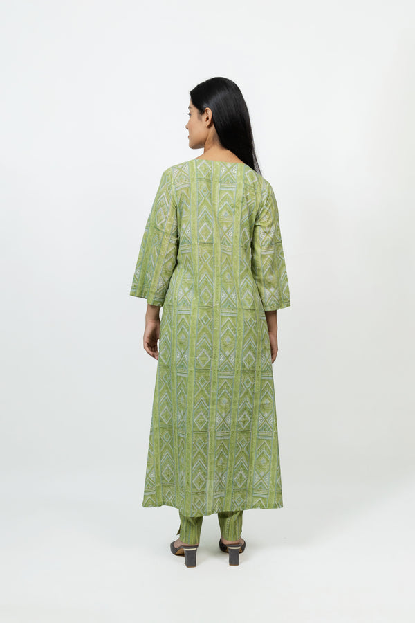 Cotton Hand Block Printed Kurta - Green