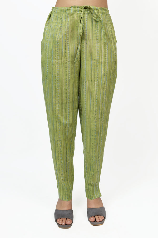 Cotton Hand Block Printed Pant - Green