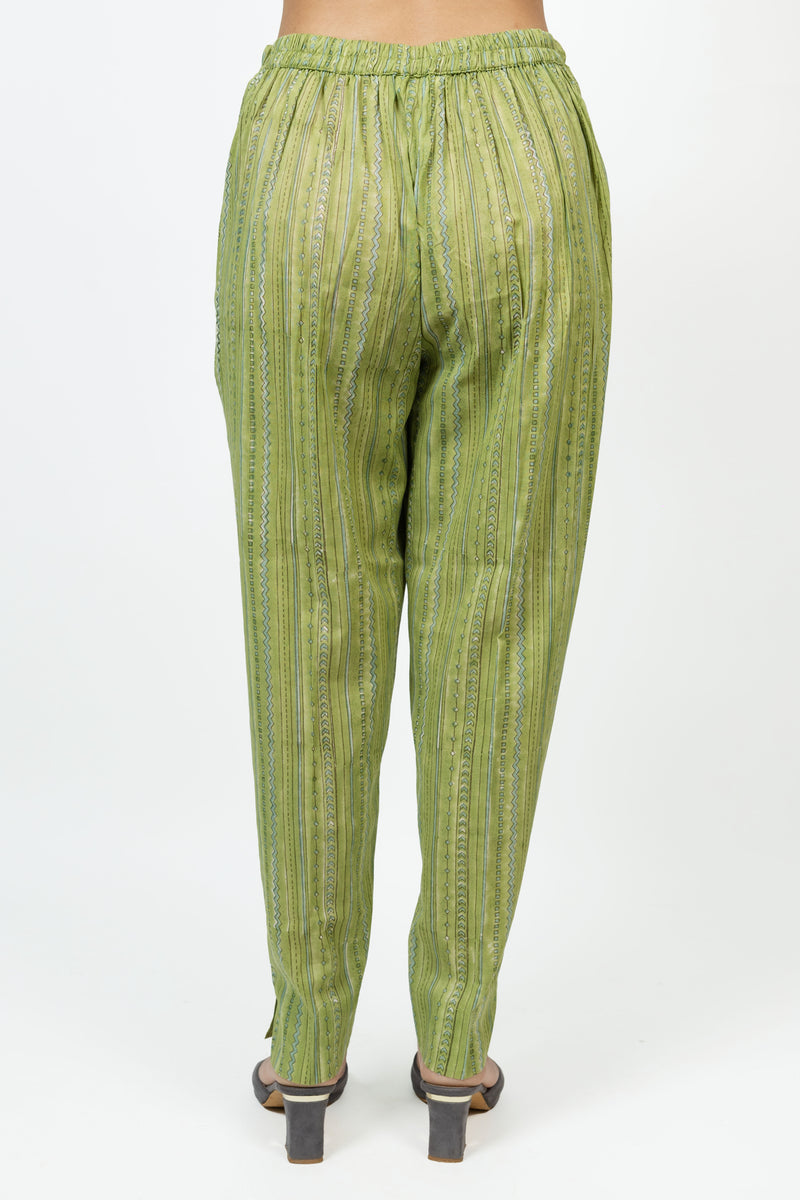 Cotton Hand Block Printed Pant - Green