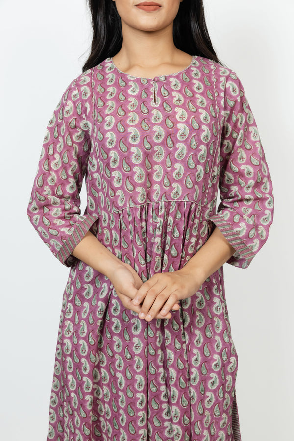 Cotton Hand Block Printed Kurta - Pink