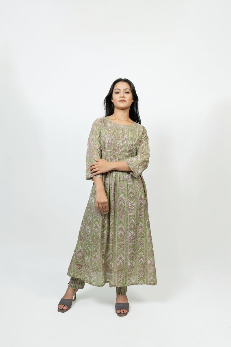 Cotton Hand Block Printed Kurta - Green