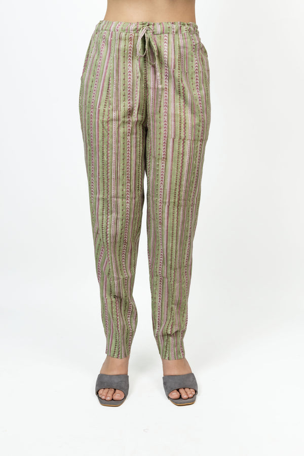 Cotton Hand Block Printed Pant - Green