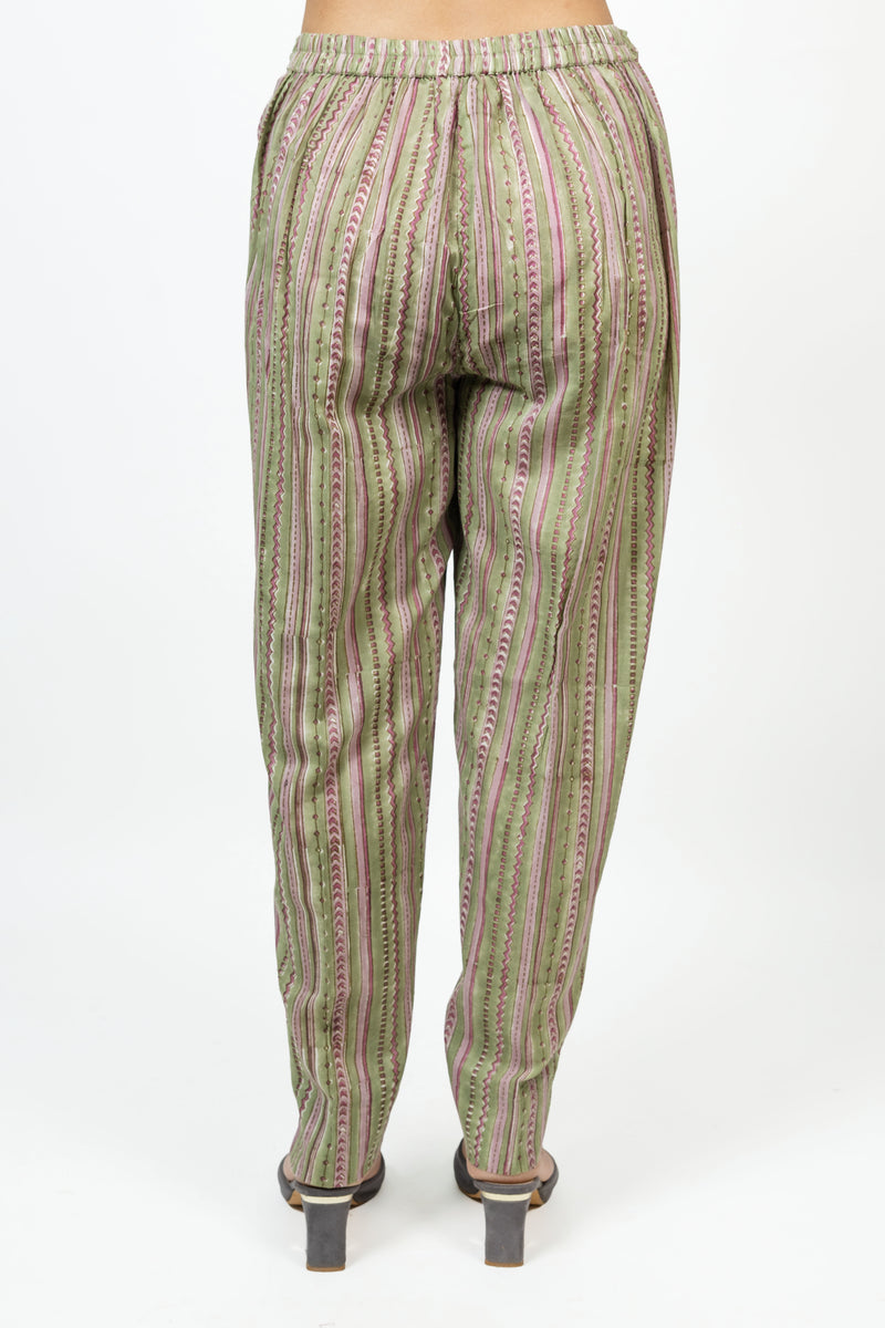 Cotton Hand Block Printed Pant - Green