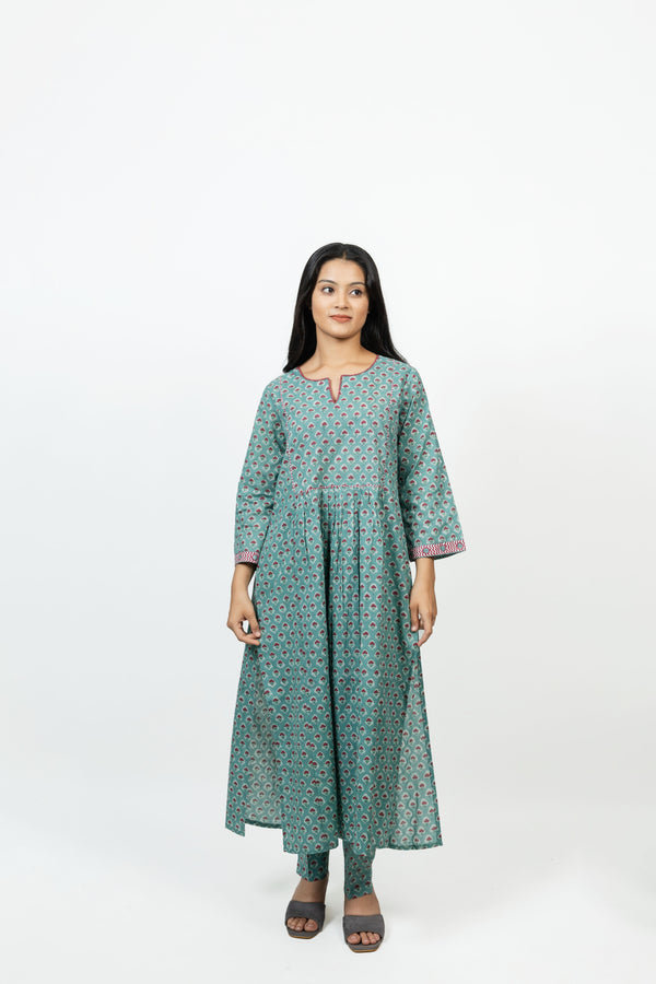 Cotton Hand Block Printed Kurta - Green