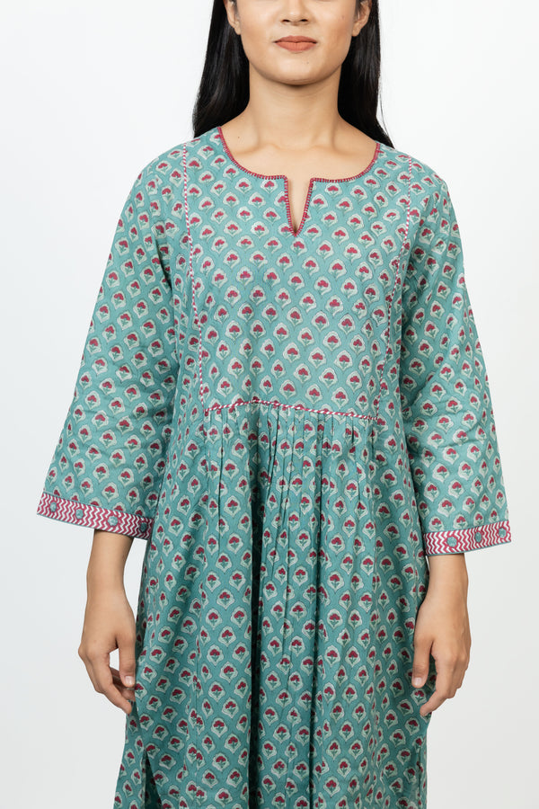 Cotton Hand Block Printed Kurta - Green