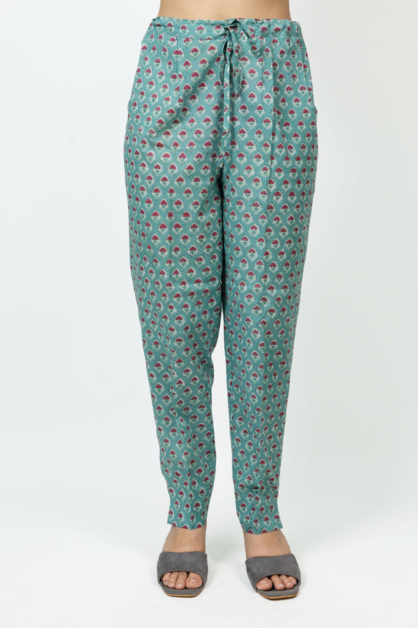 Cotton Hand Block Printed Pant - Green