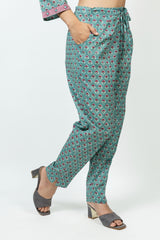 Cotton Hand Block Printed Pant - Green