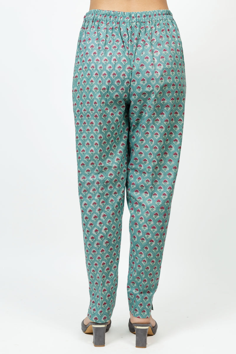 Cotton Hand Block Printed Pant - Green