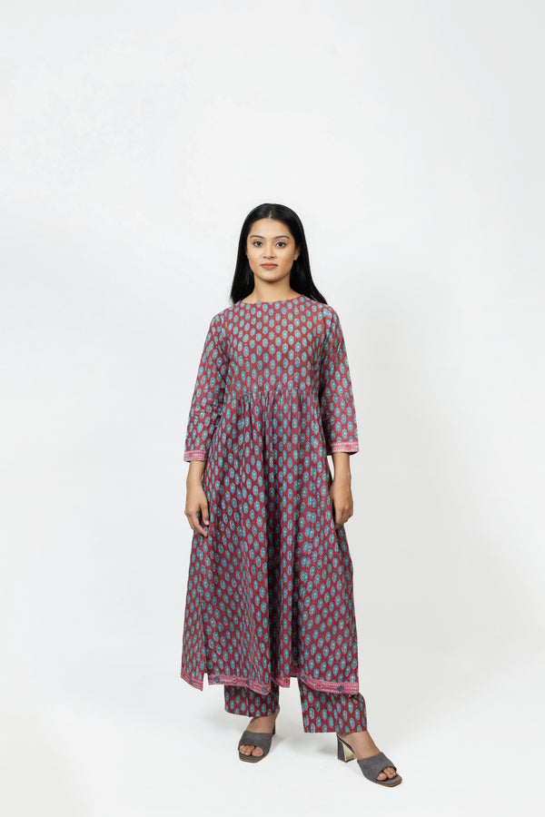 Cotton Hand Block Printed Kurta - Red