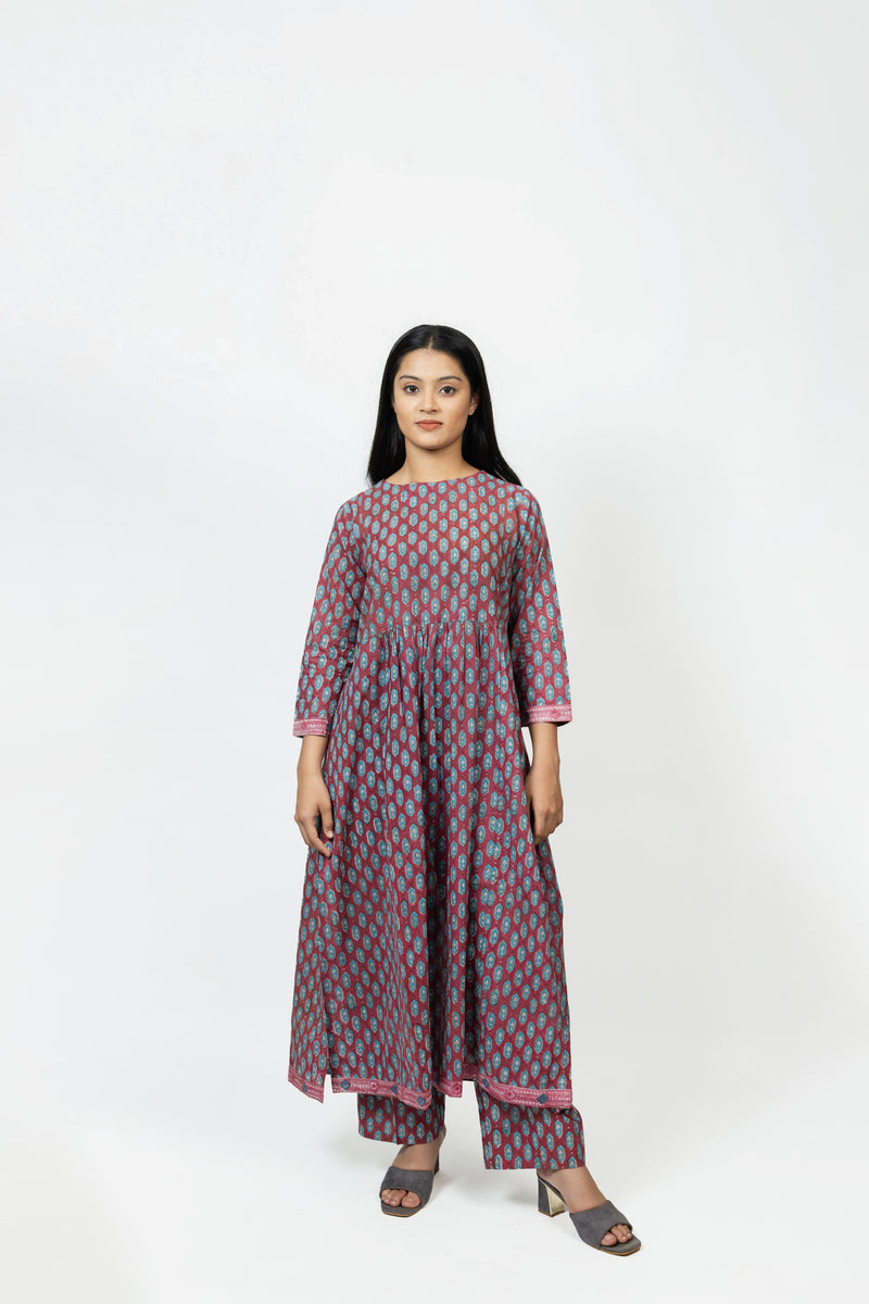 Cotton Hand Block Printed Kurta - Red