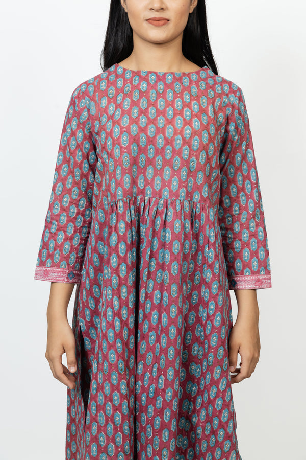 Cotton Hand Block Printed Kurta - Red