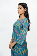 Cotton Hand Block Printed Kurta - Blue