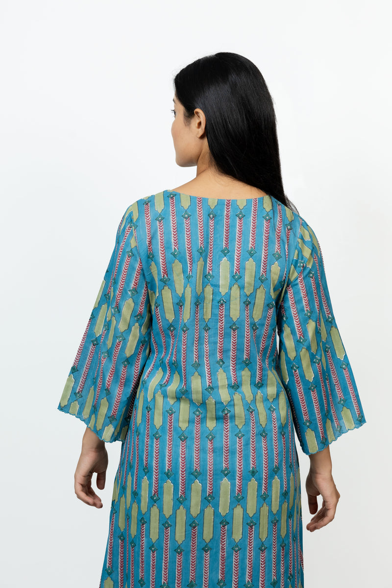 Cotton Hand Block Printed Kurta - Blue