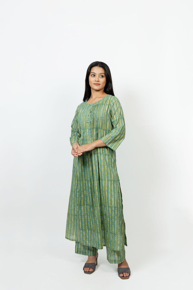 Cotton Hand Block Printed Kurta - Green