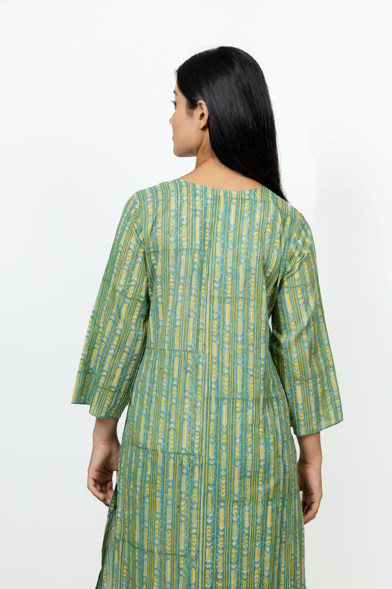 Cotton Hand Block Printed Kurta - Green