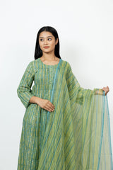 Cotton Kota Doria Hand Block Printed Dupatta - Green