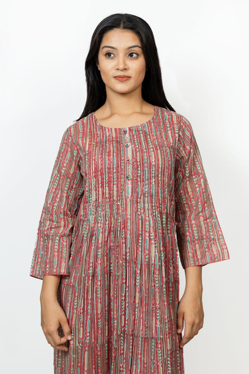 Cotton Hand Block Printed Kurta - Red