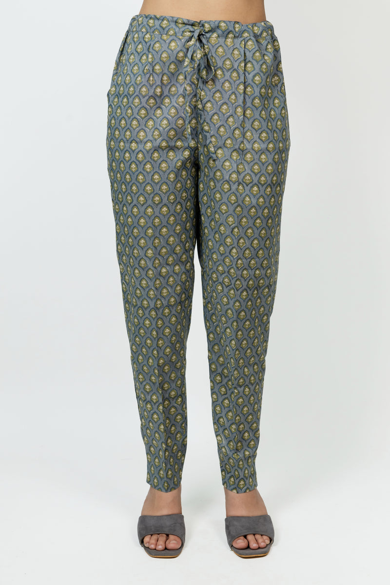 Cotton Hand Block Printed Pant - Blue