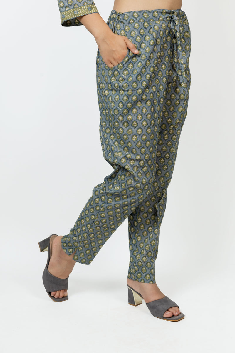 Cotton Hand Block Printed Pant - Blue