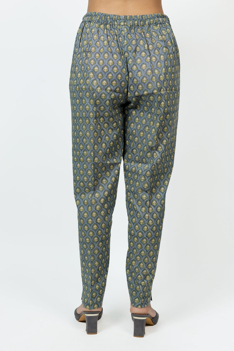 Cotton Hand Block Printed Pant - Blue