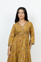 Cotton Hand Block Printed Kurta - Yellow