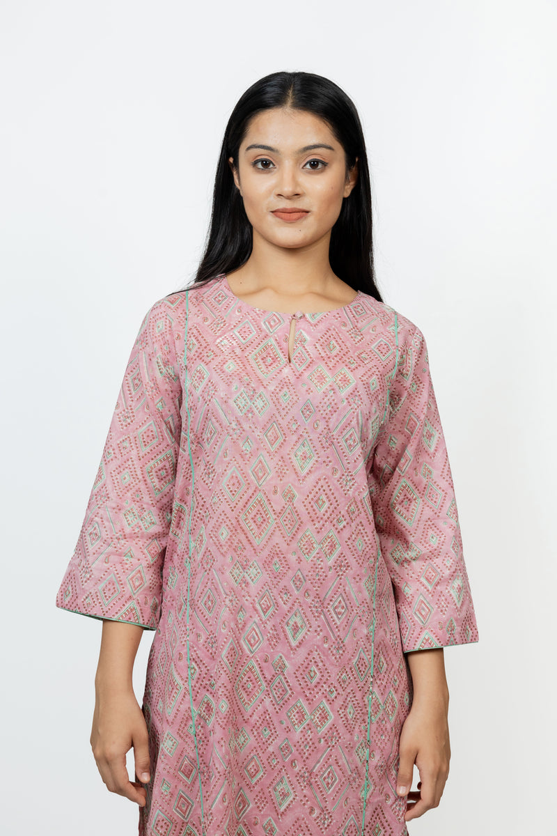 Cotton Hand Block Printed Kurta - Pink