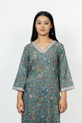 Cotton Hand Block Printed Kurta - Grey