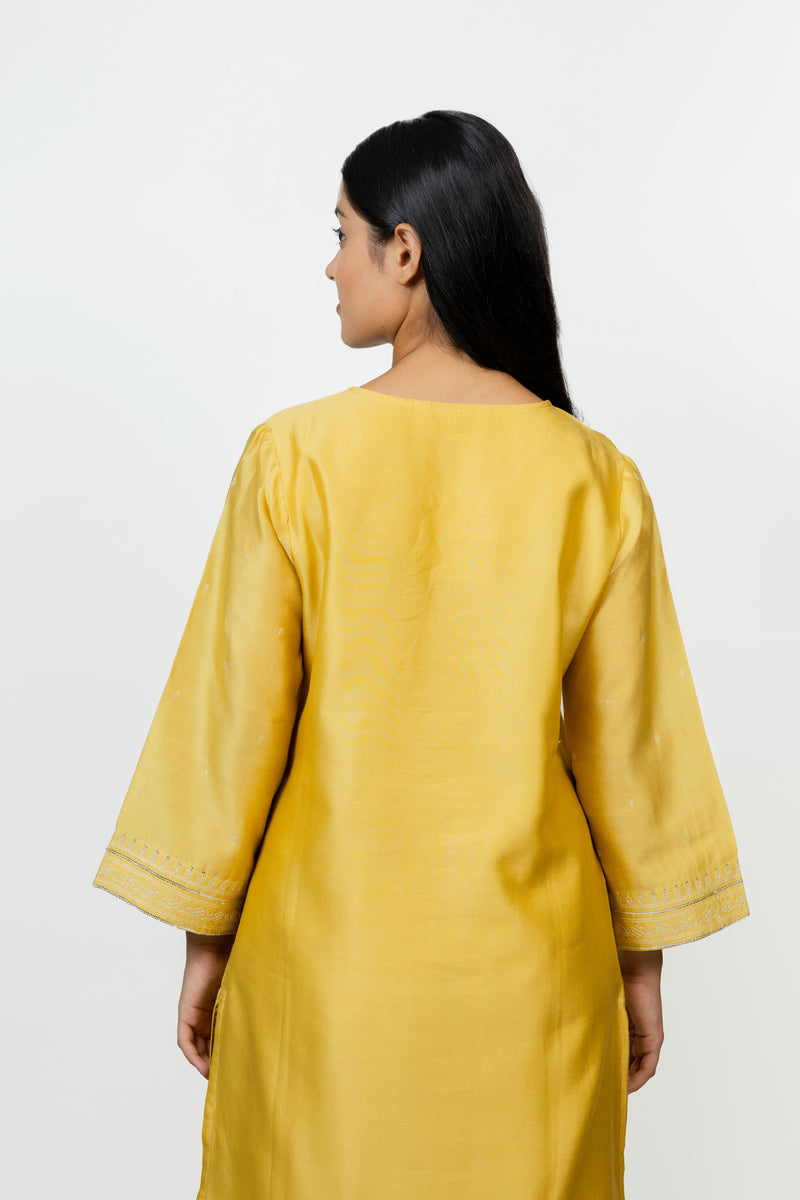 Chanderi V Neck Straight Kurta - Yellow