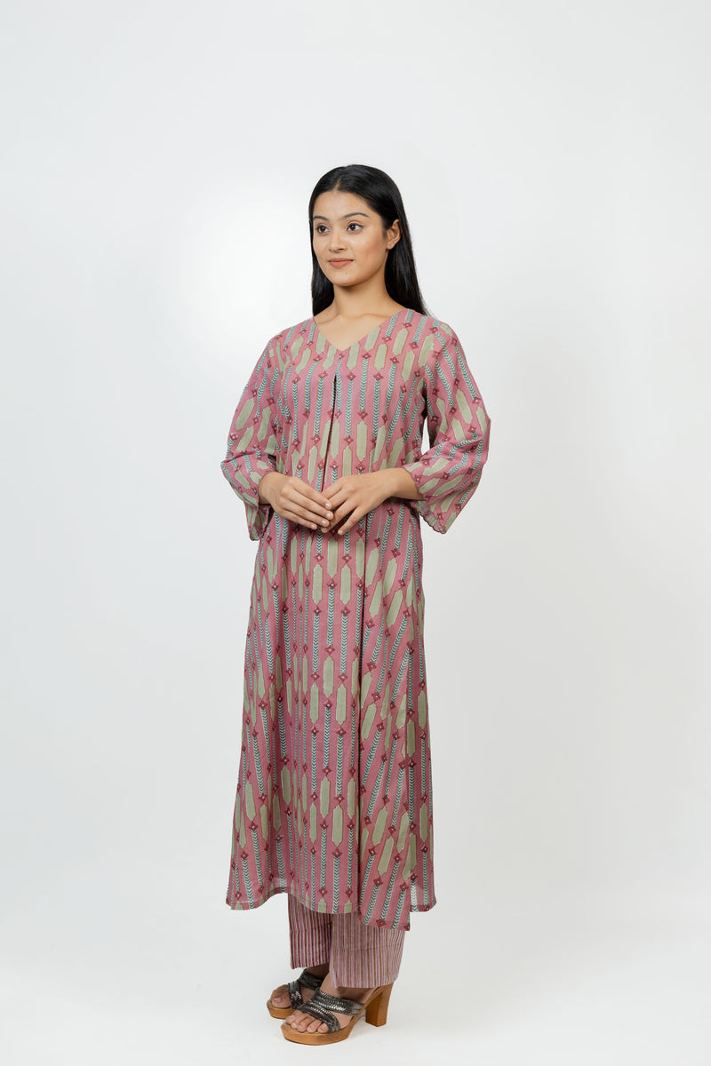 Cotton Hand Block Printed Kurta - Pink