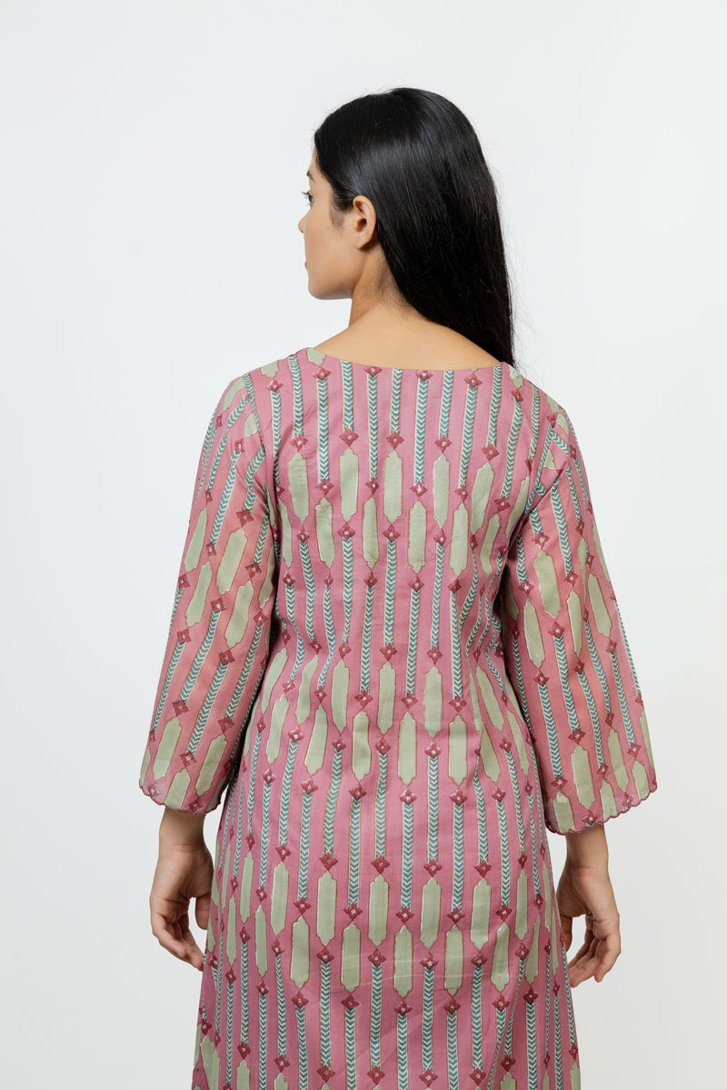 Cotton Hand Block Printed Kurta - Pink