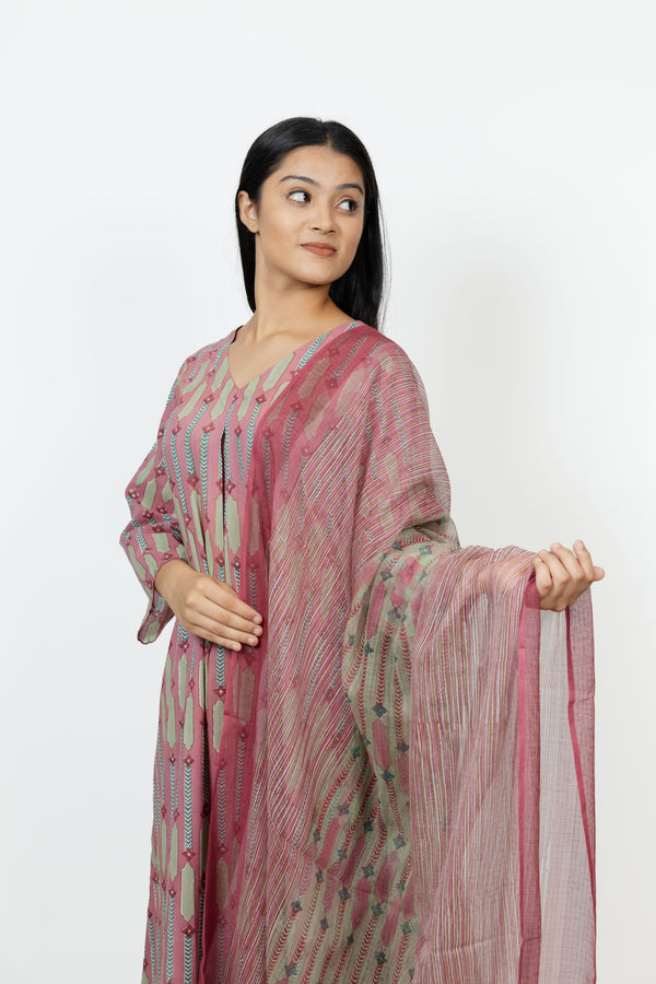 Cotton Kota Doria Hand Block Printed Dupatta - Pink