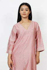 Chanderi V Neck Straight Kurta - Pink