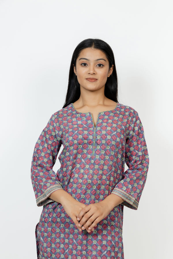 Cotton Hand Block Printed Kurta - Pink