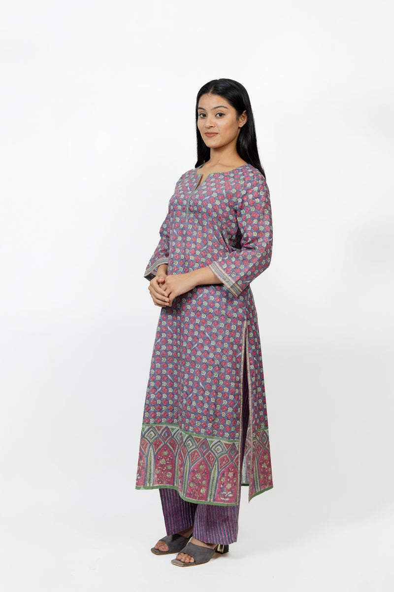 Cotton Hand Block Printed Kurta - Pink