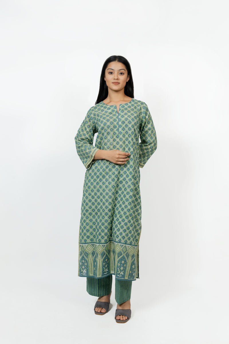 Cotton Hand Block Printed Kurta - Green